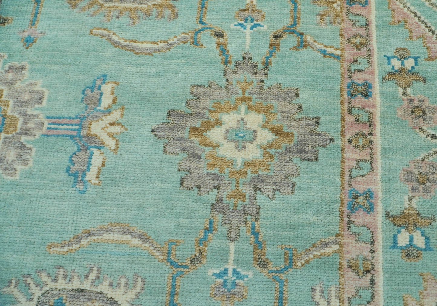 Aqua Hand Knotted Traditional Oushak Wool Area Rug