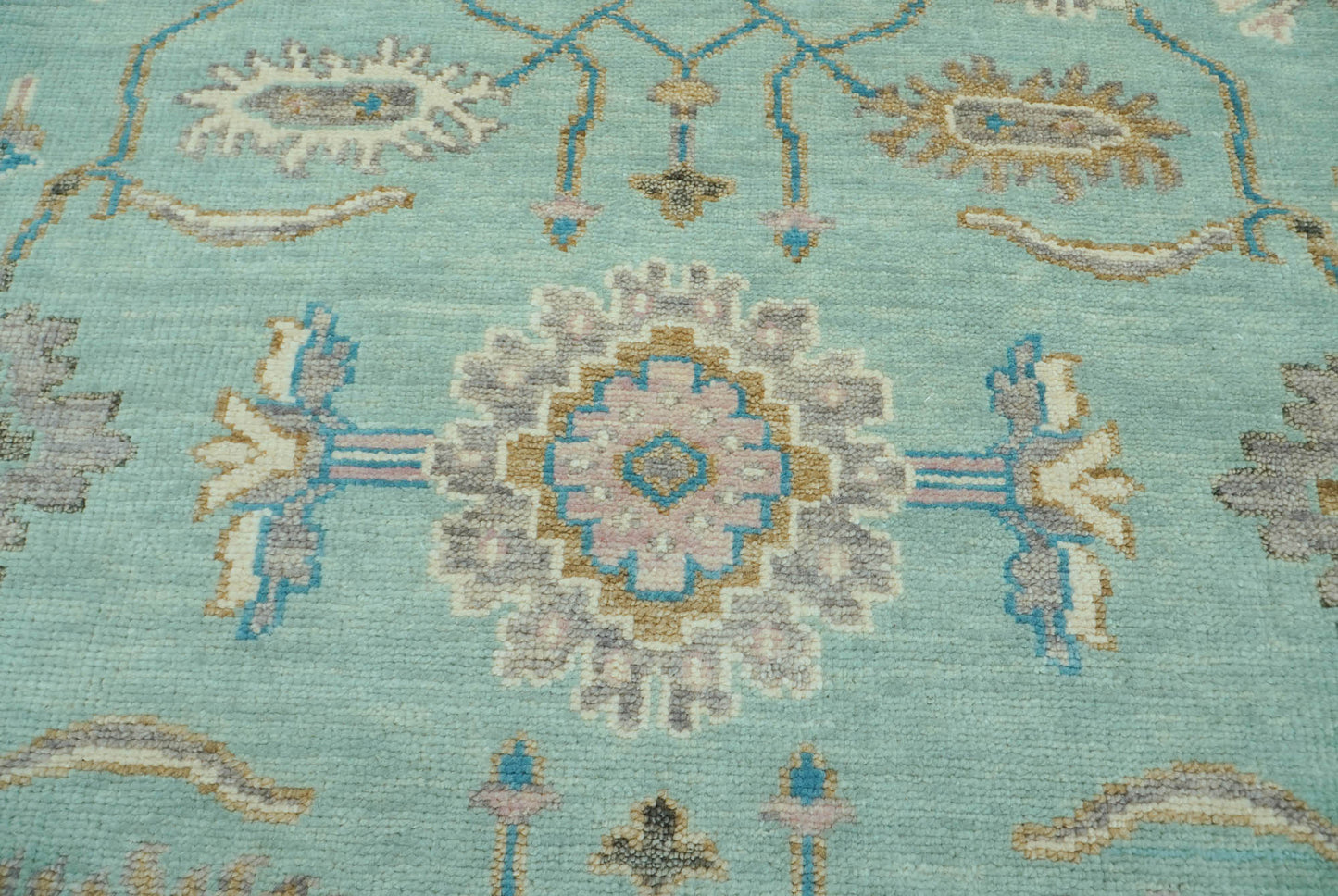 Aqua Hand Knotted Traditional Oushak Wool Area Rug