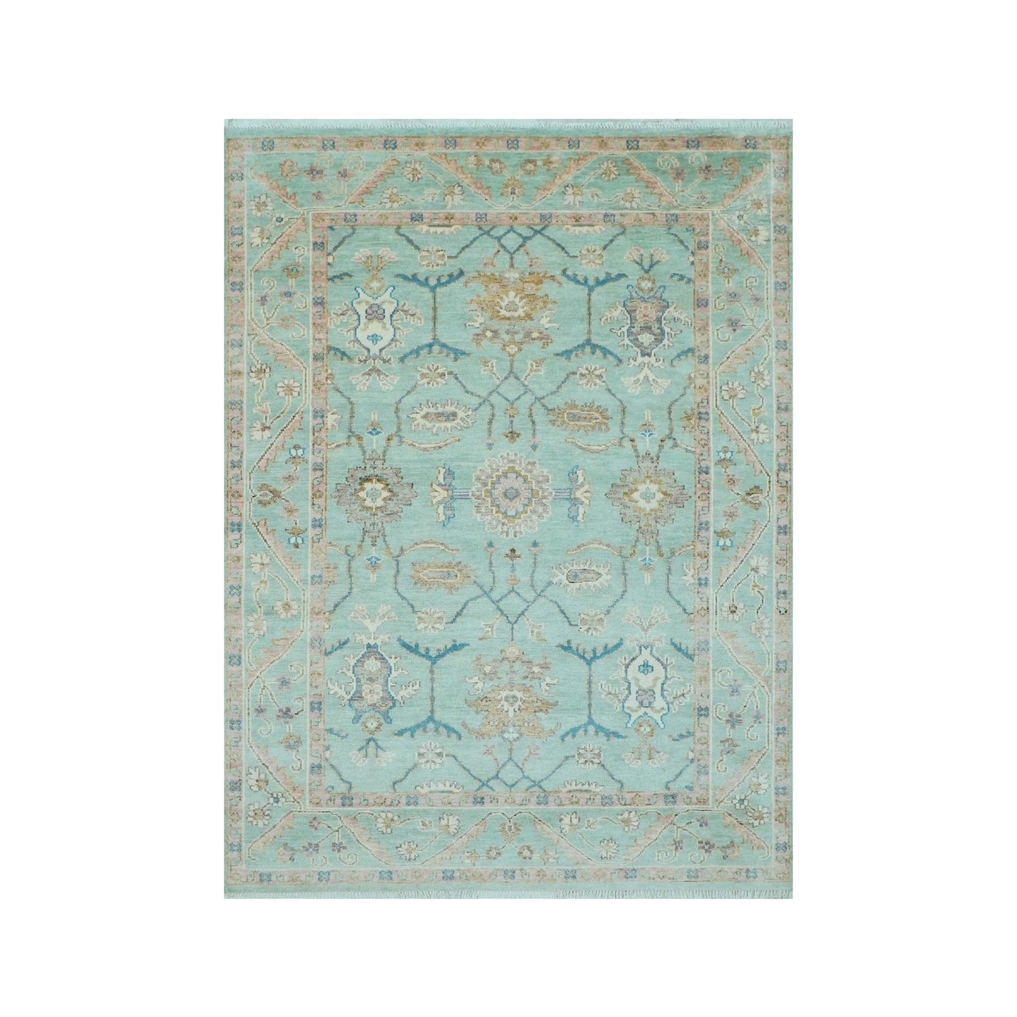 Aqua Hand Knotted Traditional Oushak Wool Area Rug
