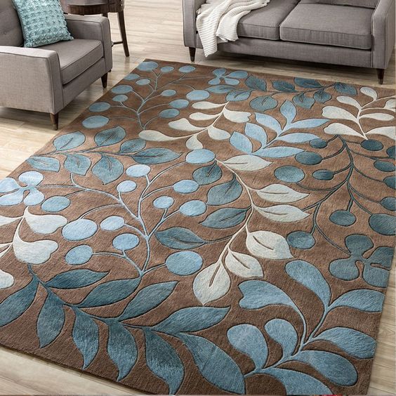 Blue Color Leaves Design Rug