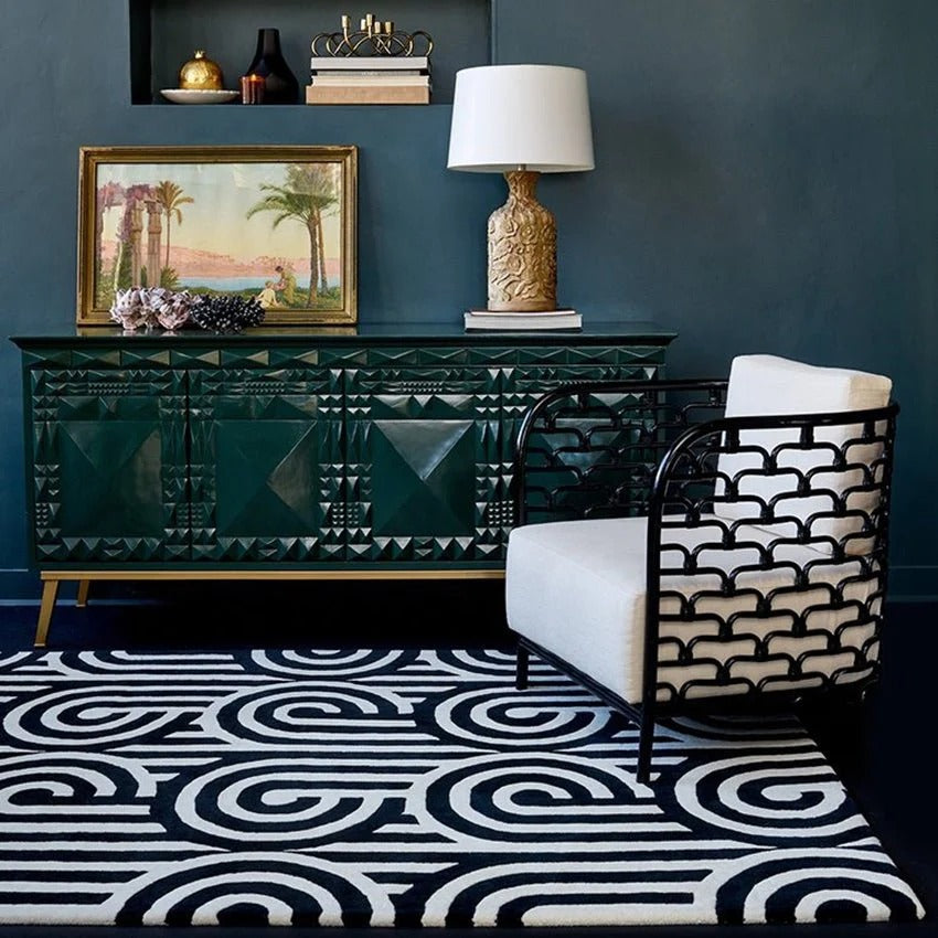 White and Black Geometrical Design Hand-Tufted Rug-Bisha Rugs