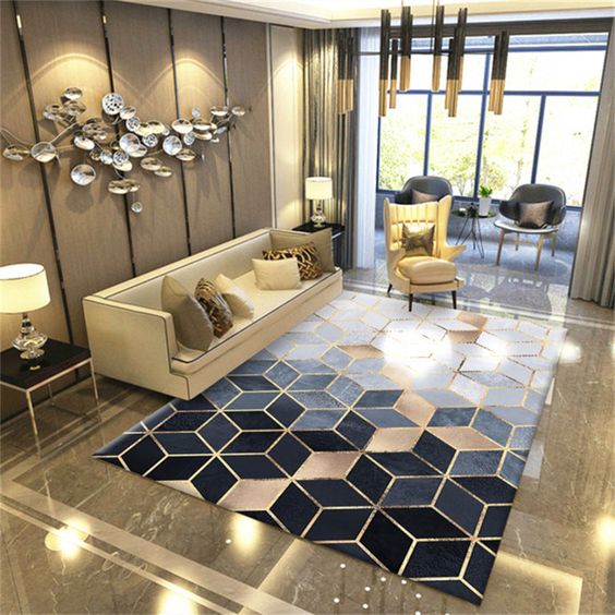 Premium Blue and Golden Color Design Rug