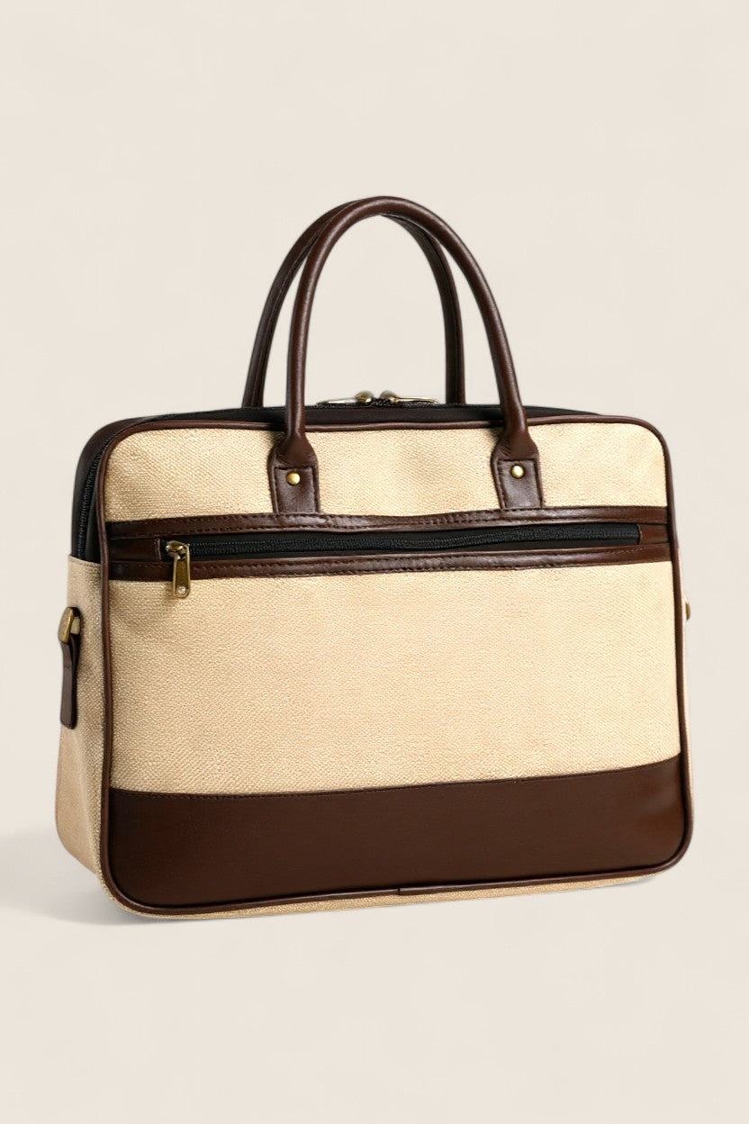 Handcrafted Jute & Leather Laptop Bag – Durable Office & Travel Briefcase