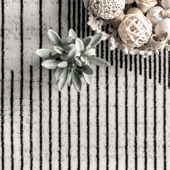 White Circle Line Area Rug