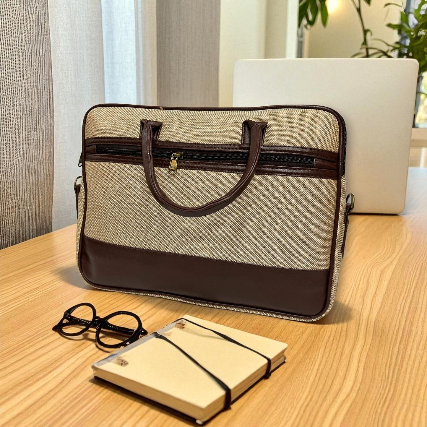 Handcrafted Jute & Leather Laptop Bag – Durable Office & Travel Briefcase