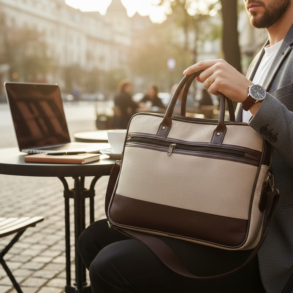 Handcrafted Jute & Leather Laptop Bag – Durable Office & Travel Briefcase