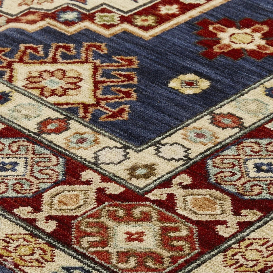 Traditional Persian Medallion Border Wool Navy Blue