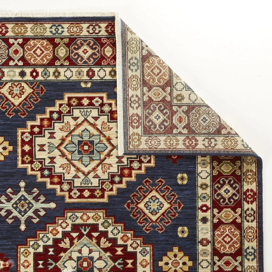 Traditional Persian Medallion Border Wool Navy Blue