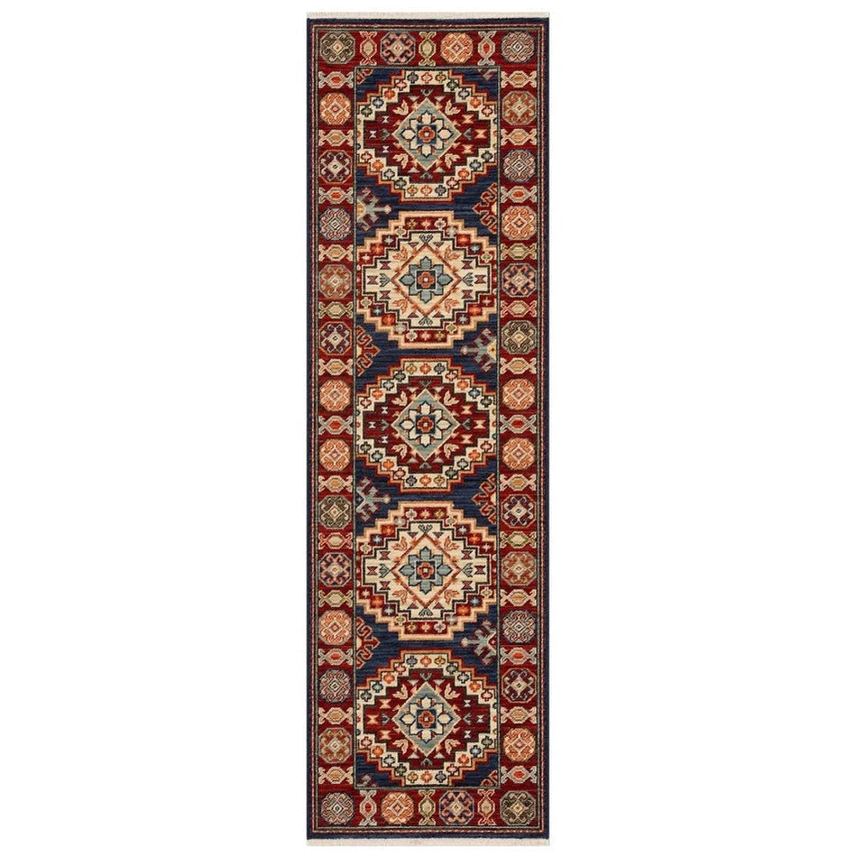Traditional Persian Medallion Border Wool Navy Blue