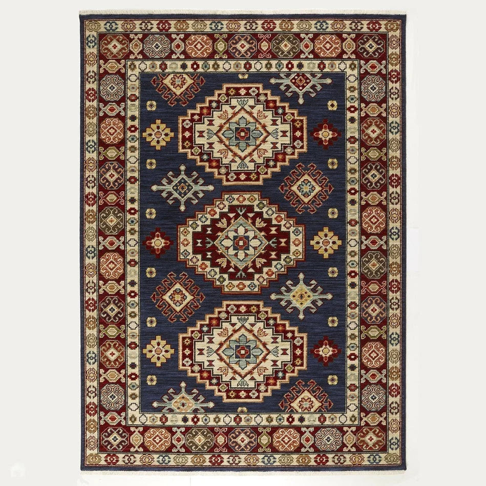 Traditional Persian Medallion Border Wool Navy Blue