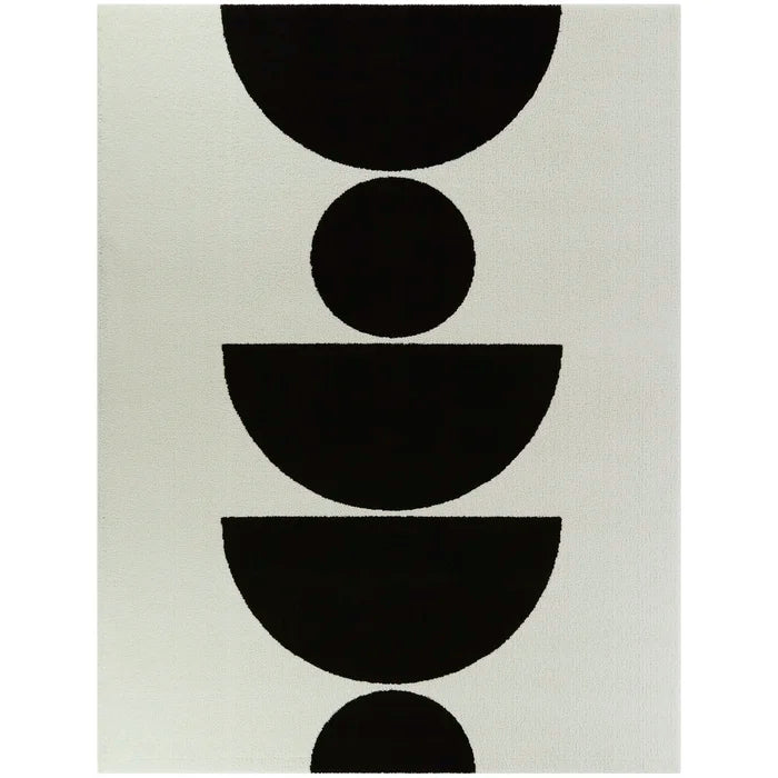 Black and White Half Circle Print Design Rug
