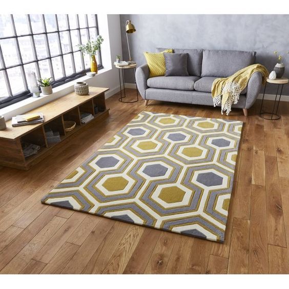 Yellow and Gray Color Modern Hand Tufted Design Rug
