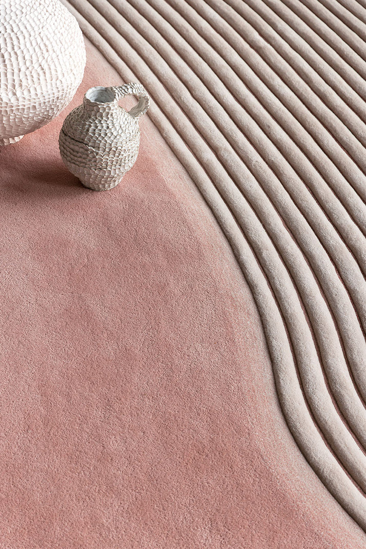 Peach And Cream Color Contour Design Area Rug - Bisha Rugs