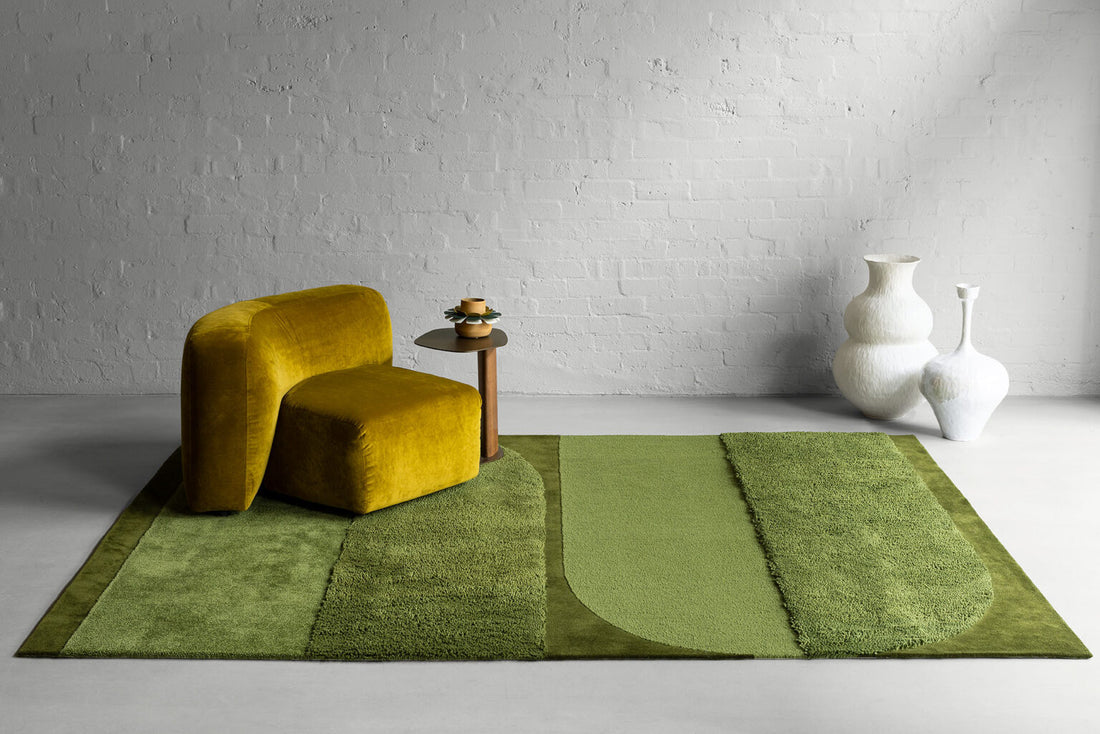 Green Color Terra Design Area Rug-Bisha Rugs