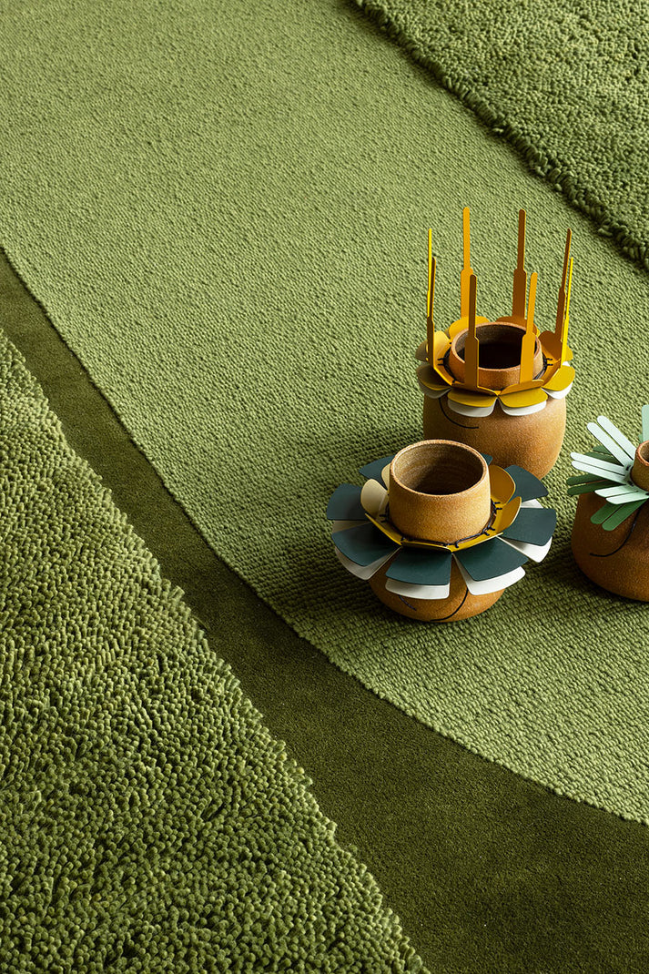 Green Color Terra Design Area Rug-Bisha Rugs