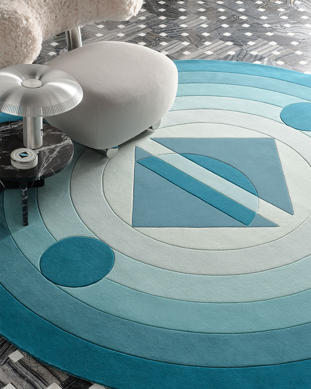 Mezza Luna Geometric Design Hand-Tufted Round Rug-bisha-rugs