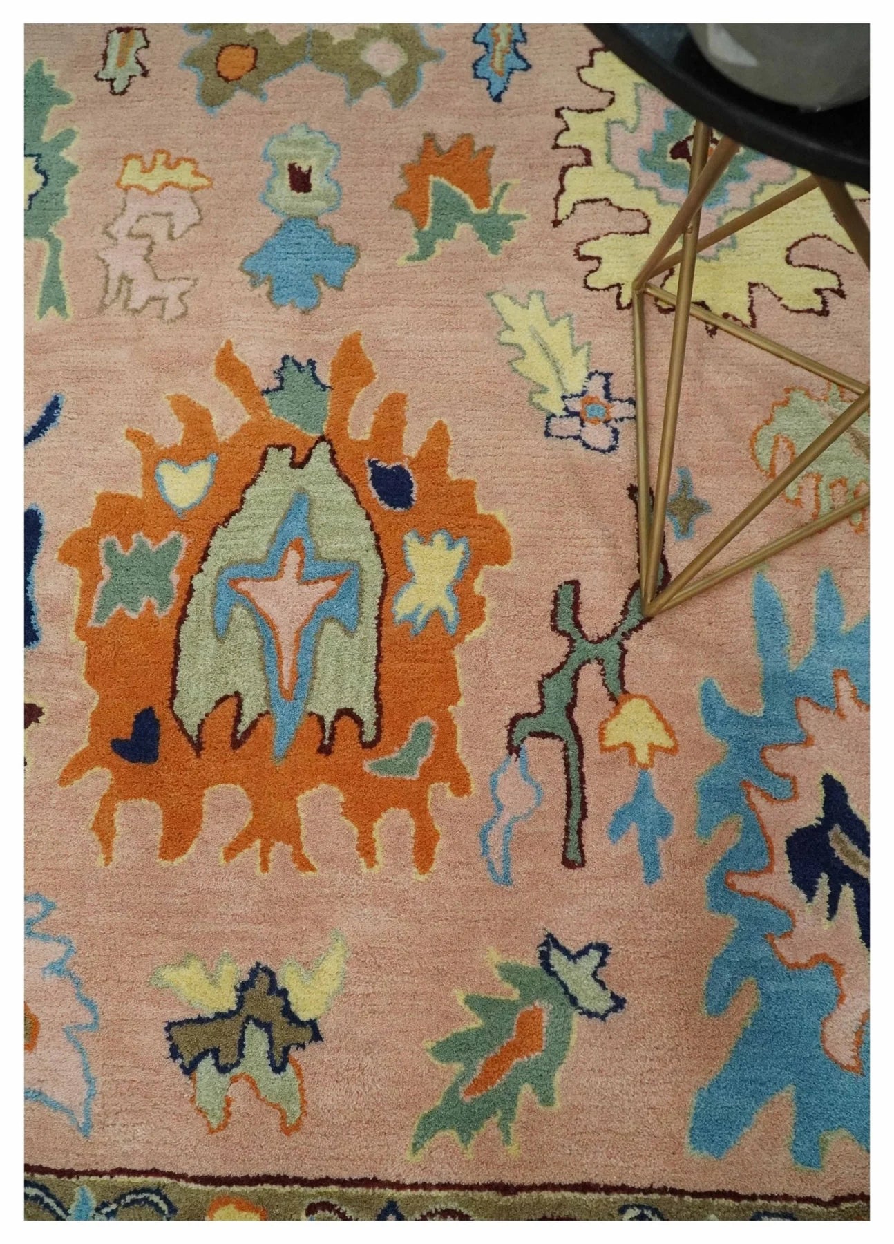 Pink Peach and Gold Modern Colorful Oushak Wool Area Rug