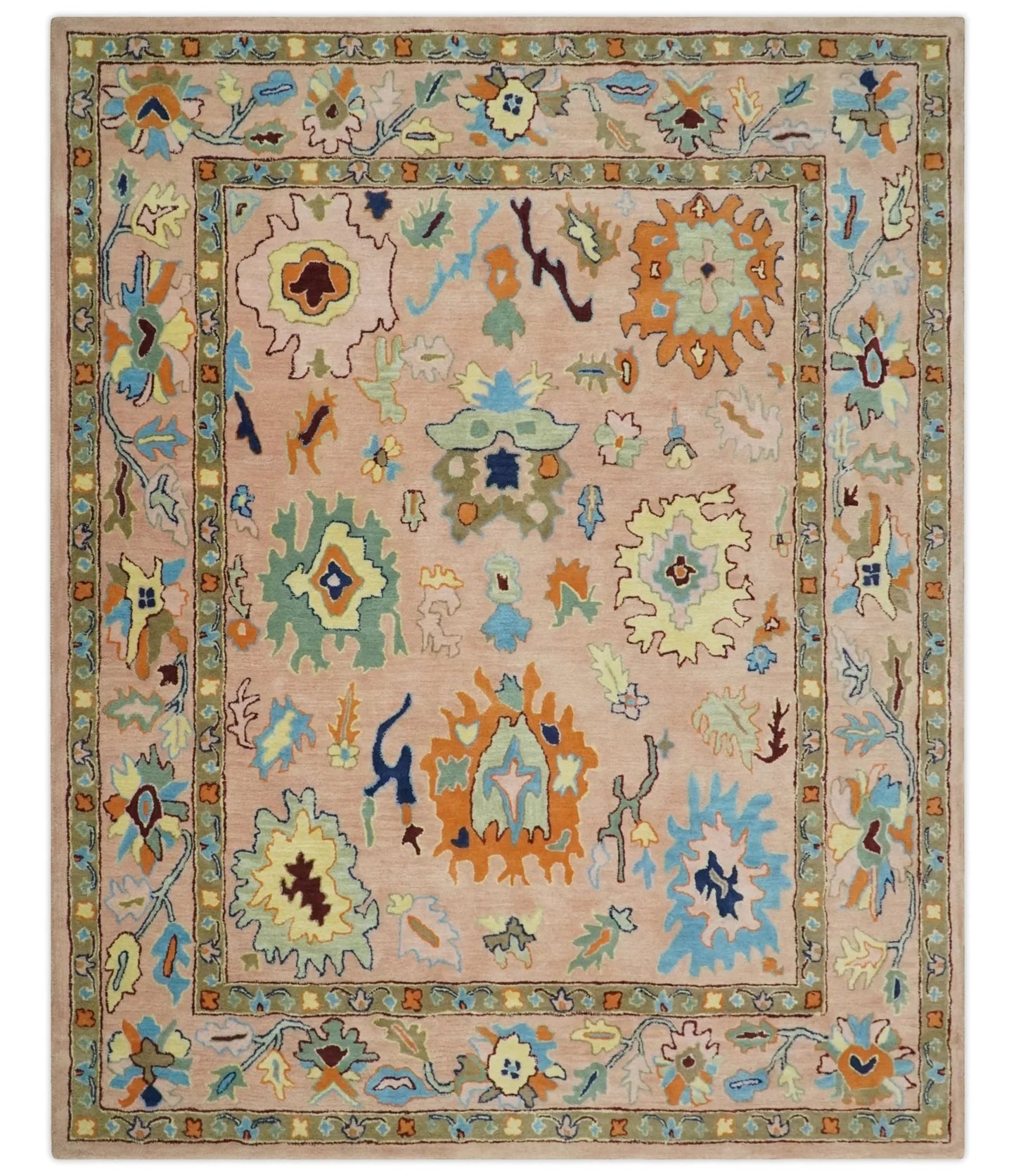 Pink Peach and Gold Modern Colorful Oushak Wool Area Rug