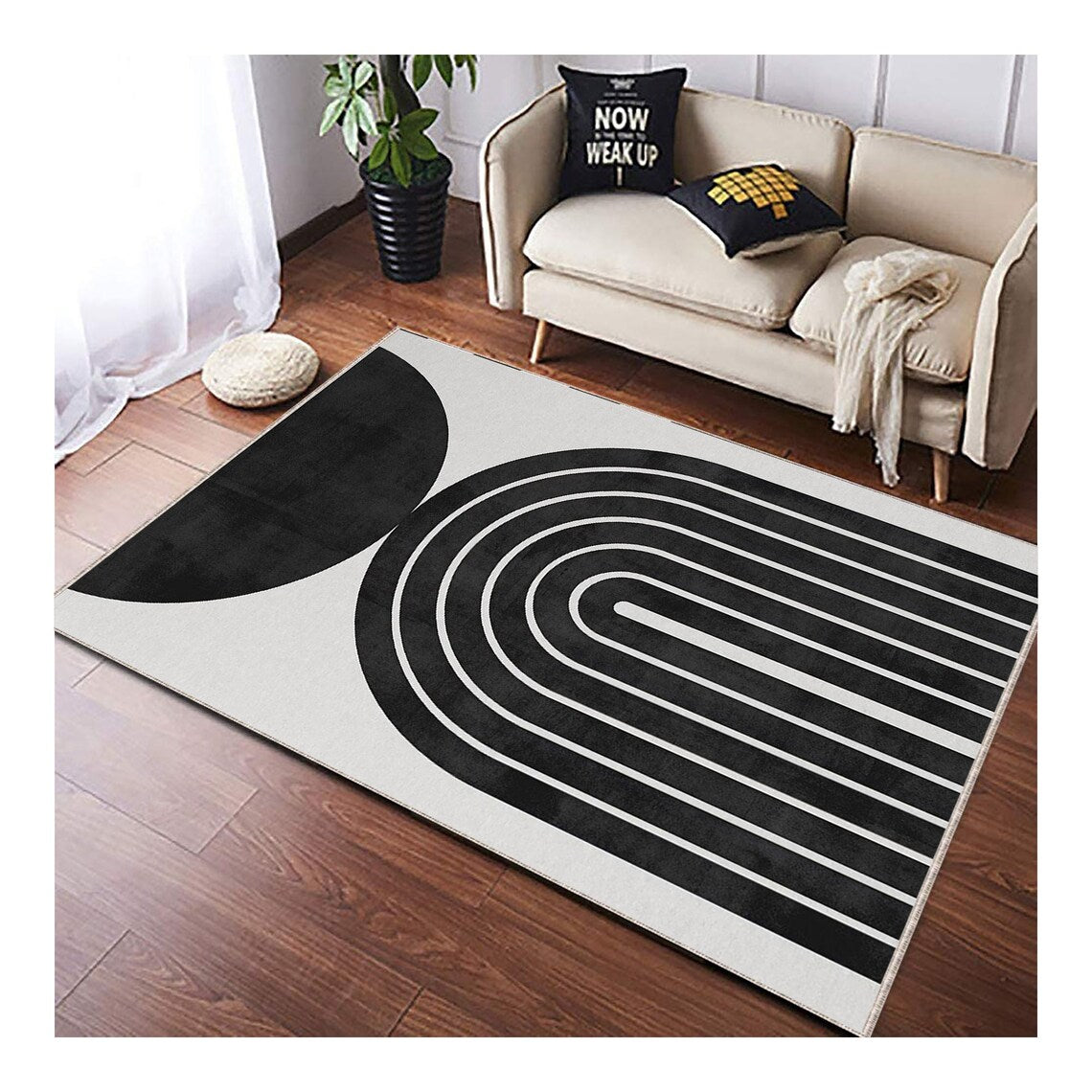 Black and Beige Color Tufted Area Rug