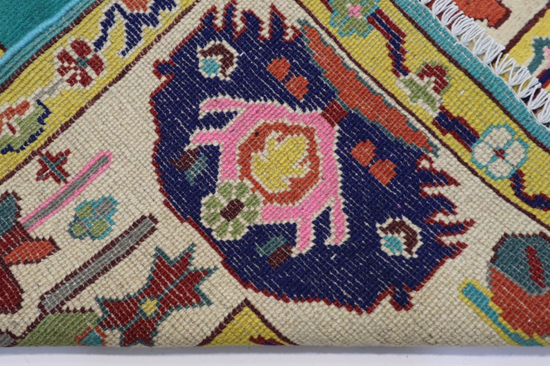 Sky Blue Turquoise Design Oushak Wool Area Rug