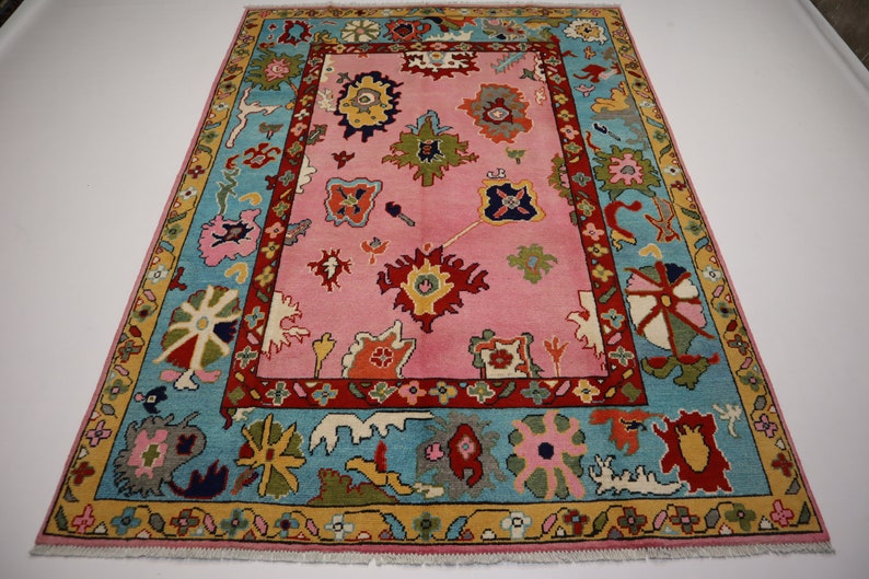 Colorful Oushak Wool Area Rug
