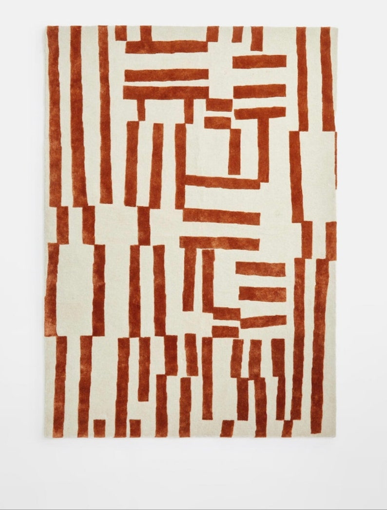 Jarrett Hand-Tufted Rust & Medium White Modern Design Area Rug-Bisha Rugs
