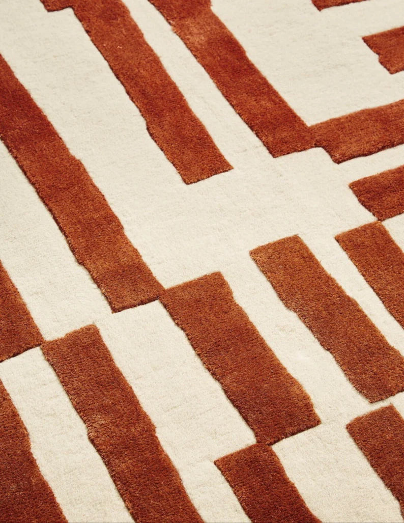 Jarrett Hand-Tufted Rust & Medium White Modern Design Area Rug-Bisha Rugs