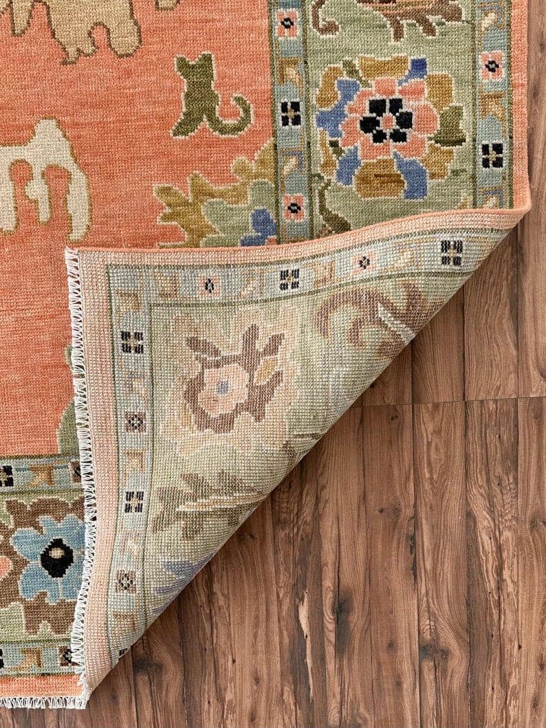 Pink Oushak Wool Area Rug