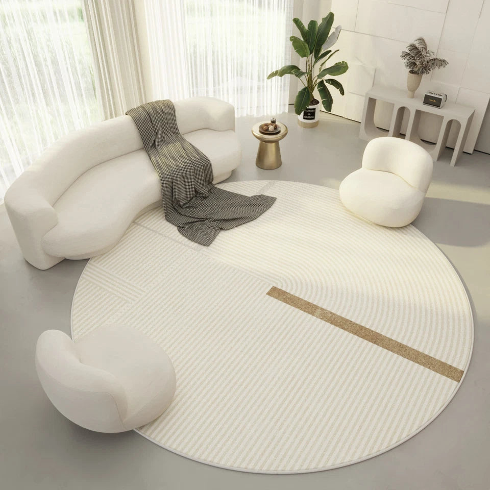 Cream and Light Brown Color Hand-Tufted Round Area Rug-bisha-rugs