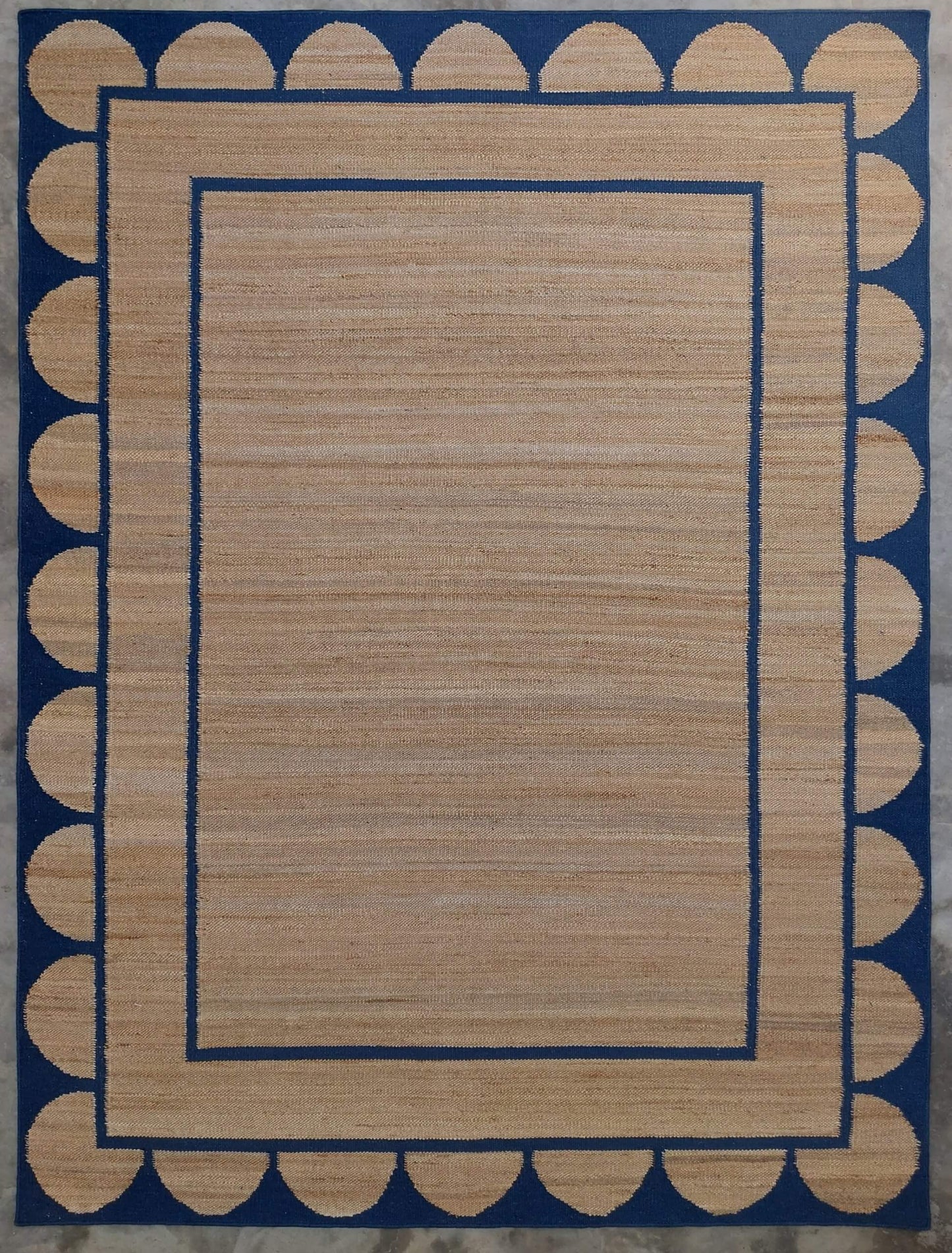 BOXED SCALLOP – NATURAL JUTE & OXFORD BLUE RUGS