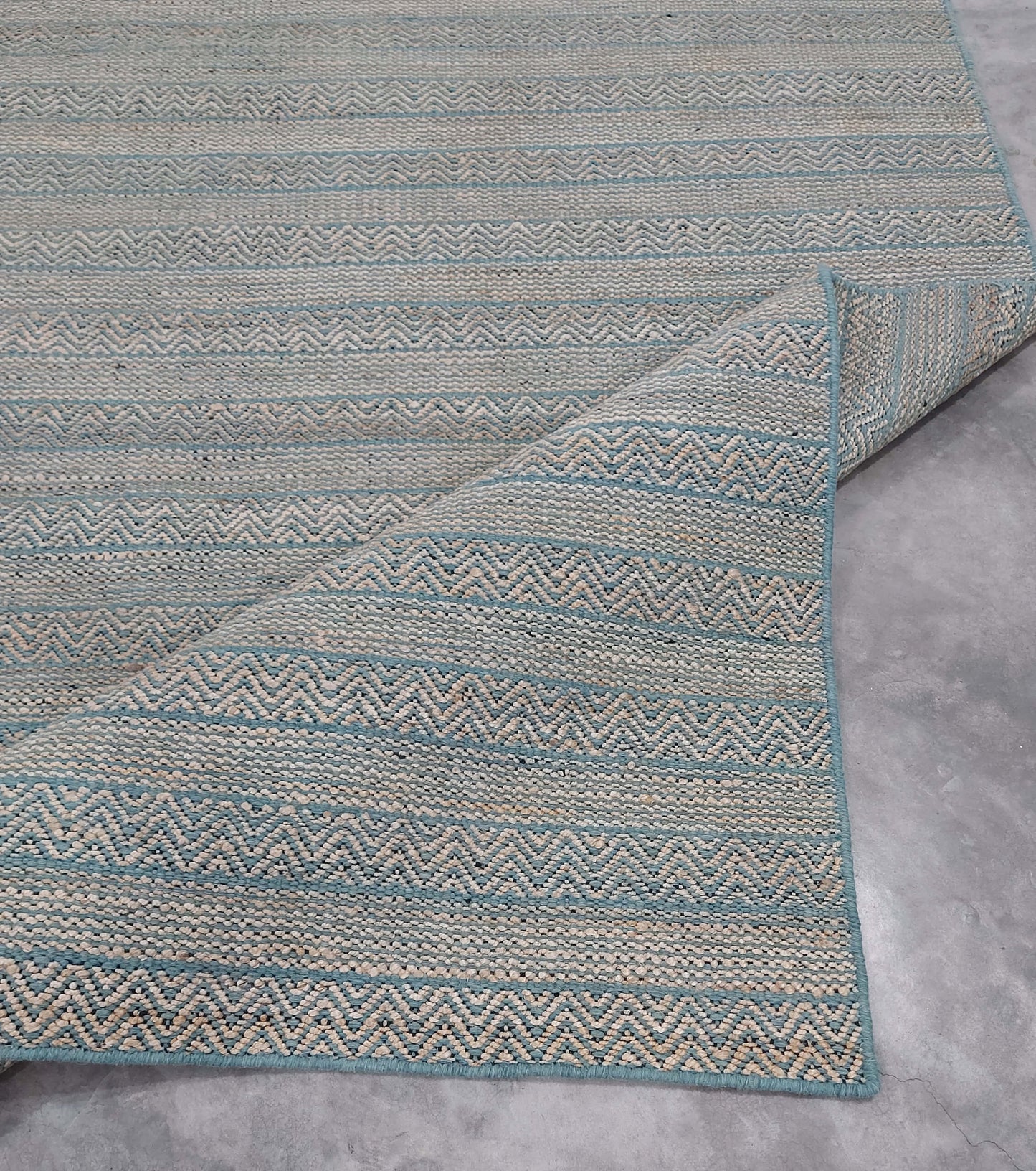CHEVRON LINES – NATURAL JUTE & SEA GREEN RUGS