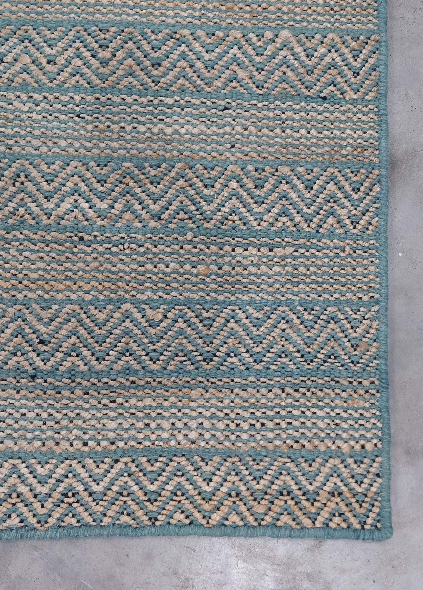 CHEVRON LINES – NATURAL JUTE & SEA GREEN RUGS