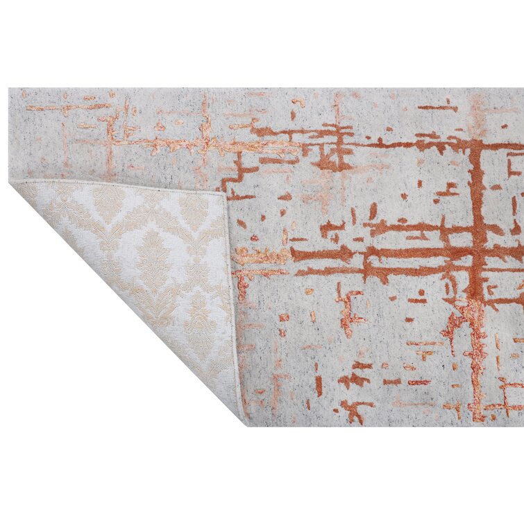 White and Brown Abstract Design Wool Area Rug