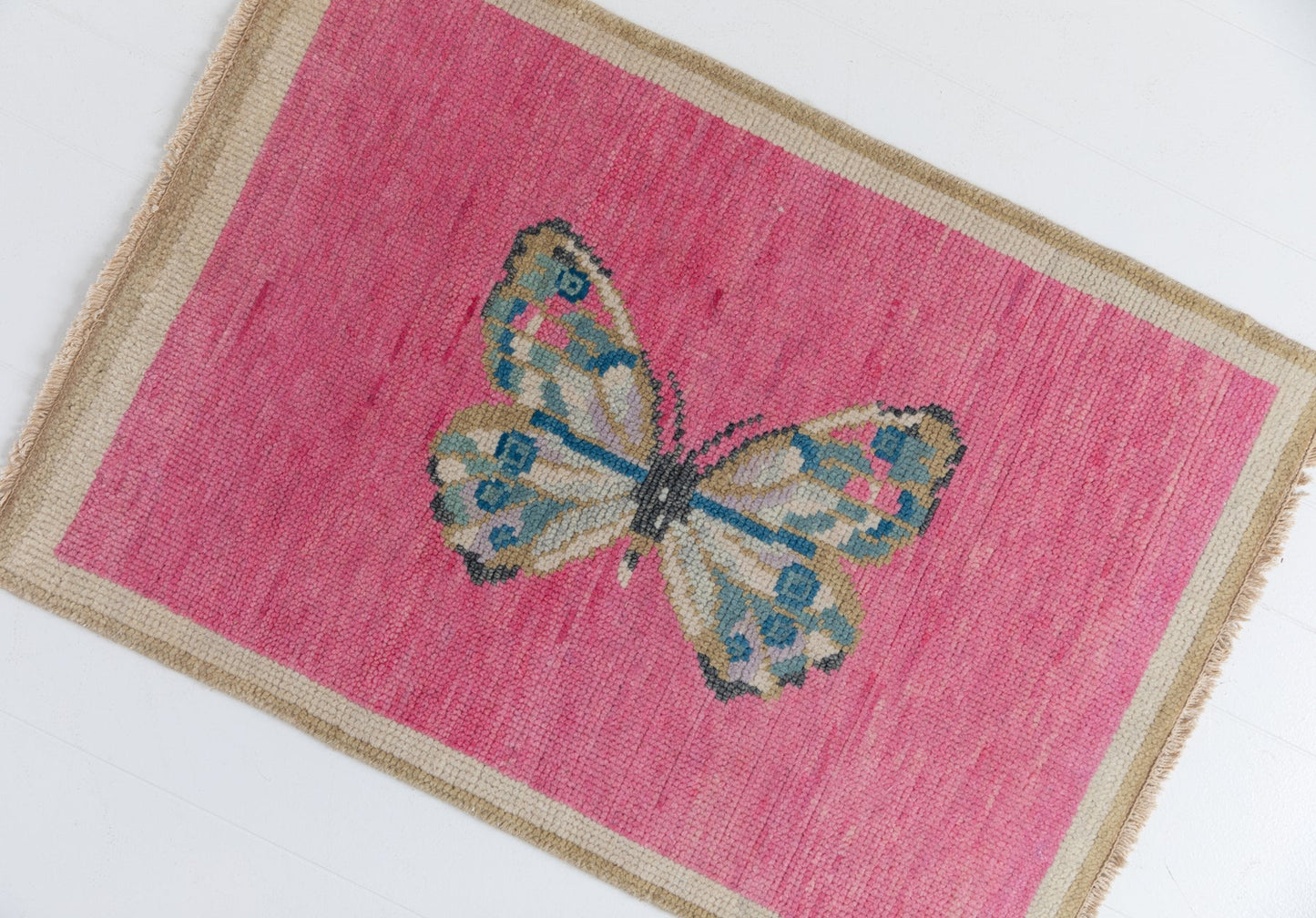 BUTTERFLY MINI IN HOT PINK Hand Knotted Rug