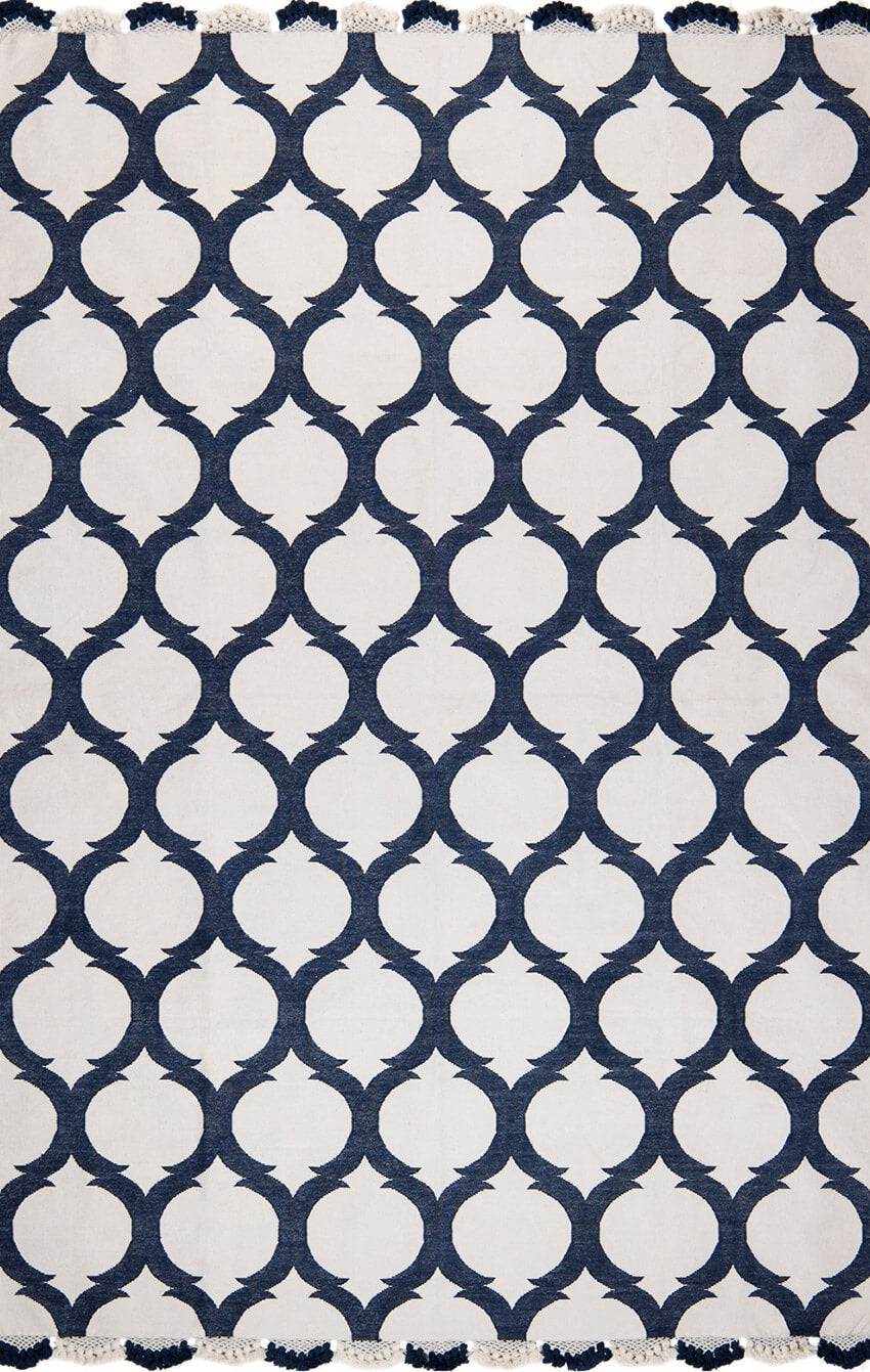 LATTICE – WHITE & ROYAL NAVY WITH HAWAL TASSELS RUGS