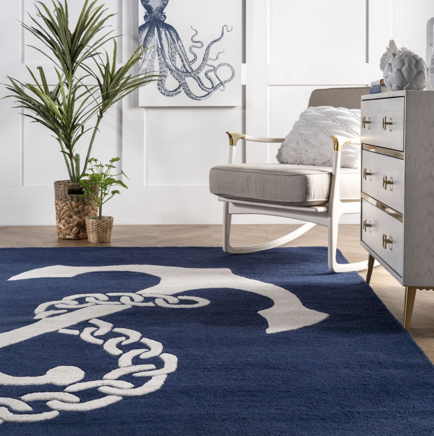 Navy Nautical Anchor Area Rug