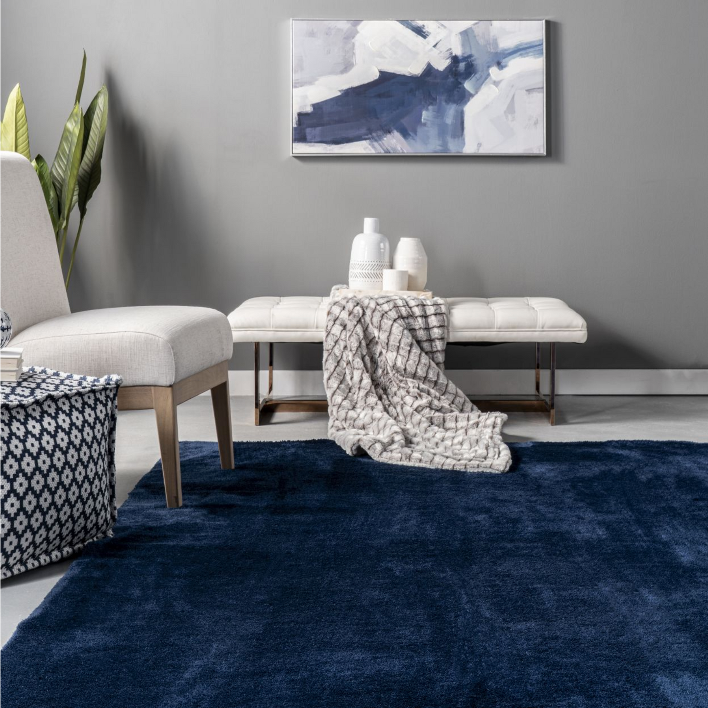 Navy Blue Solid Area Rug