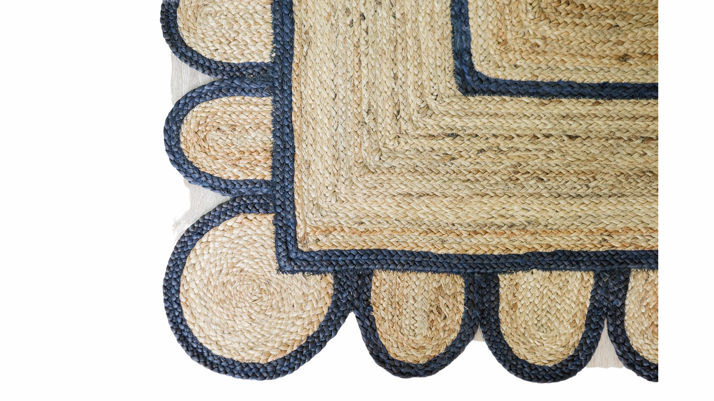 NAVY SCALLOPED JUTE Handwoven Rug