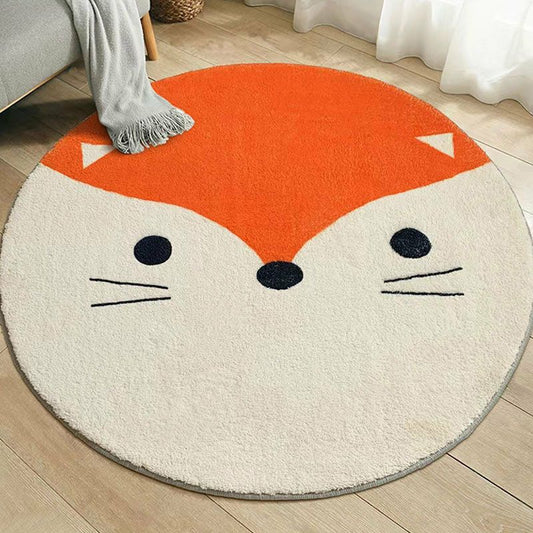 Beige and Orange Color CAT Design Round Rug For Living Room and Bedroom