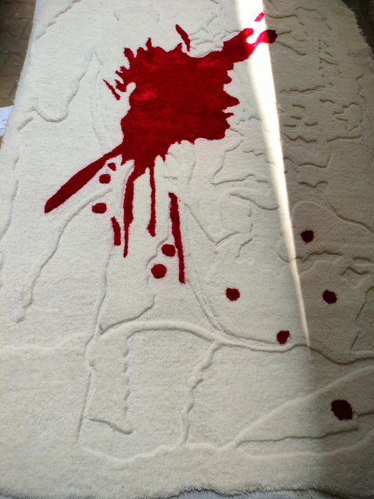 White and Red Modern Design Hand-Tufted Area Rug