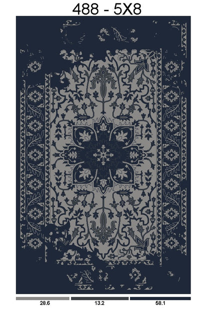Blue , Red Color Persian Design Hand Tufted Area Rug
