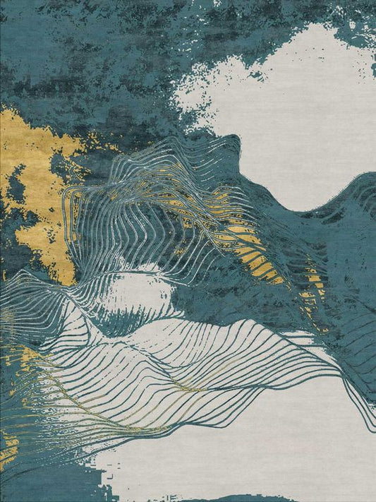 White and Teal Luxury Design Rug -Bisha Rugs