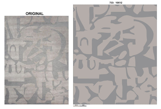 Gray Color Geomatrical Wool and Silk Mix Area Rug