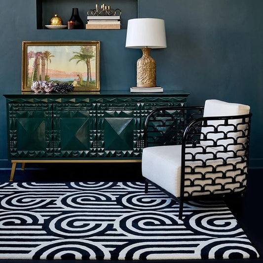 White and Black Geometrical Design Hand-Tufted Rug-Bisha Rugs