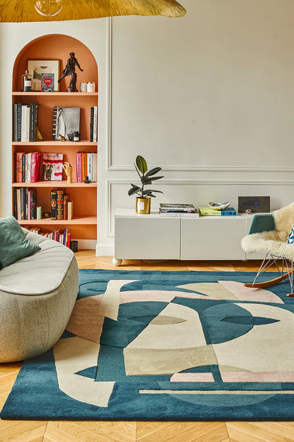 Geomatrical Design Woolen Area Rug -Bisha Rugs