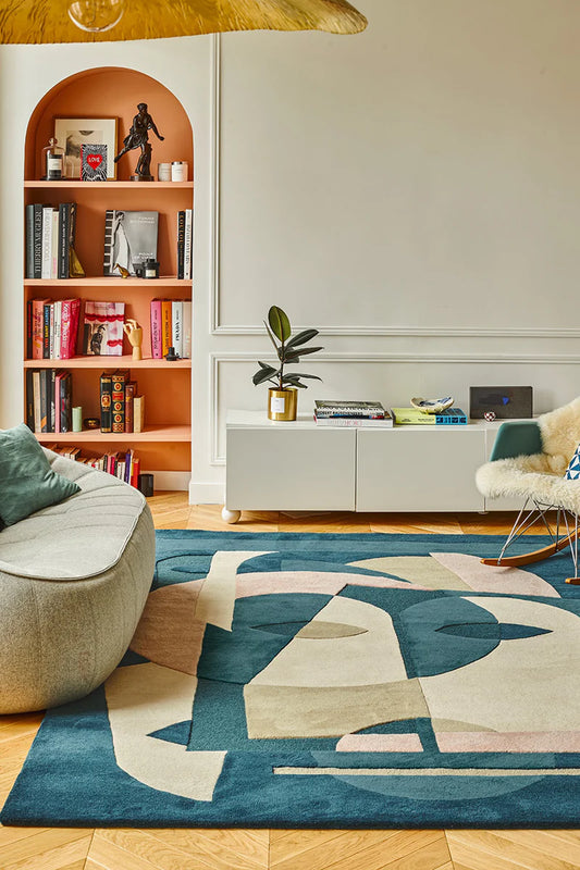 Geomatrical Design Woolen Area Rug -Bisha Rugs