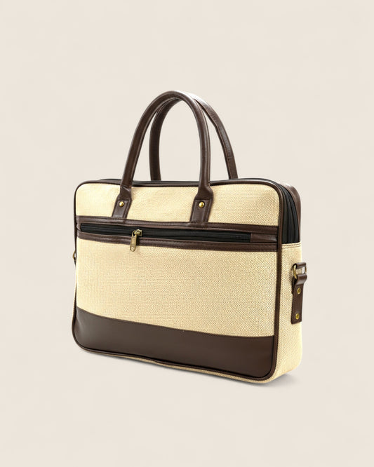 Handcrafted Jute & Leather Laptop Bag – Durable Office & Travel Briefcase