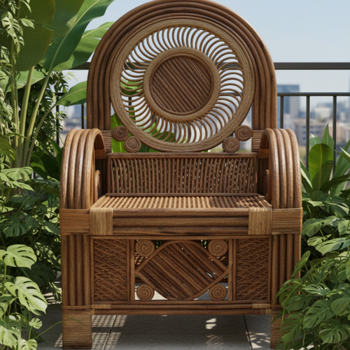 Mandala-Back Natural Cane Accent Chair