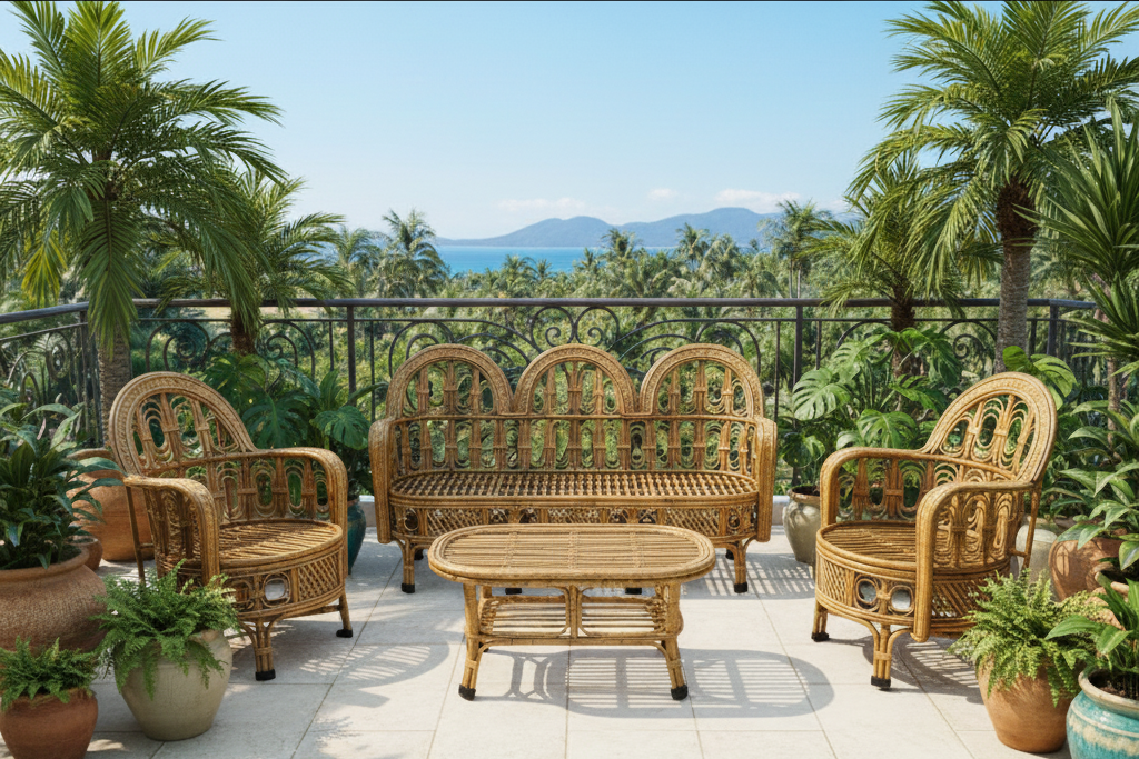 Triple-Arch Rattan Living Set