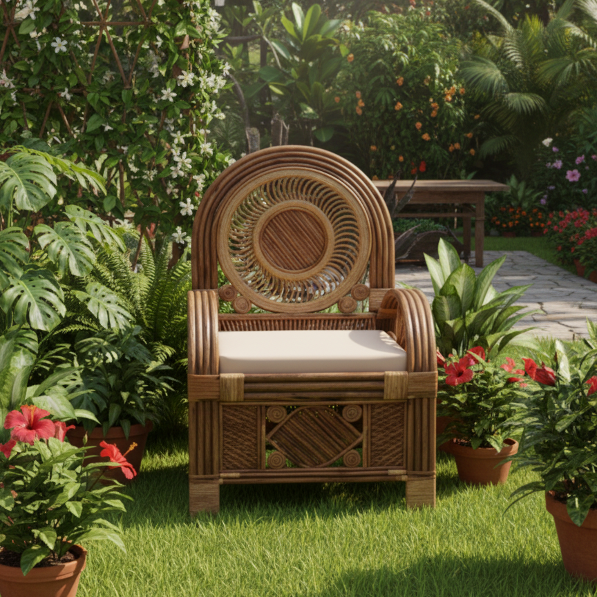 Mandala-Back Natural Cane Accent Chair